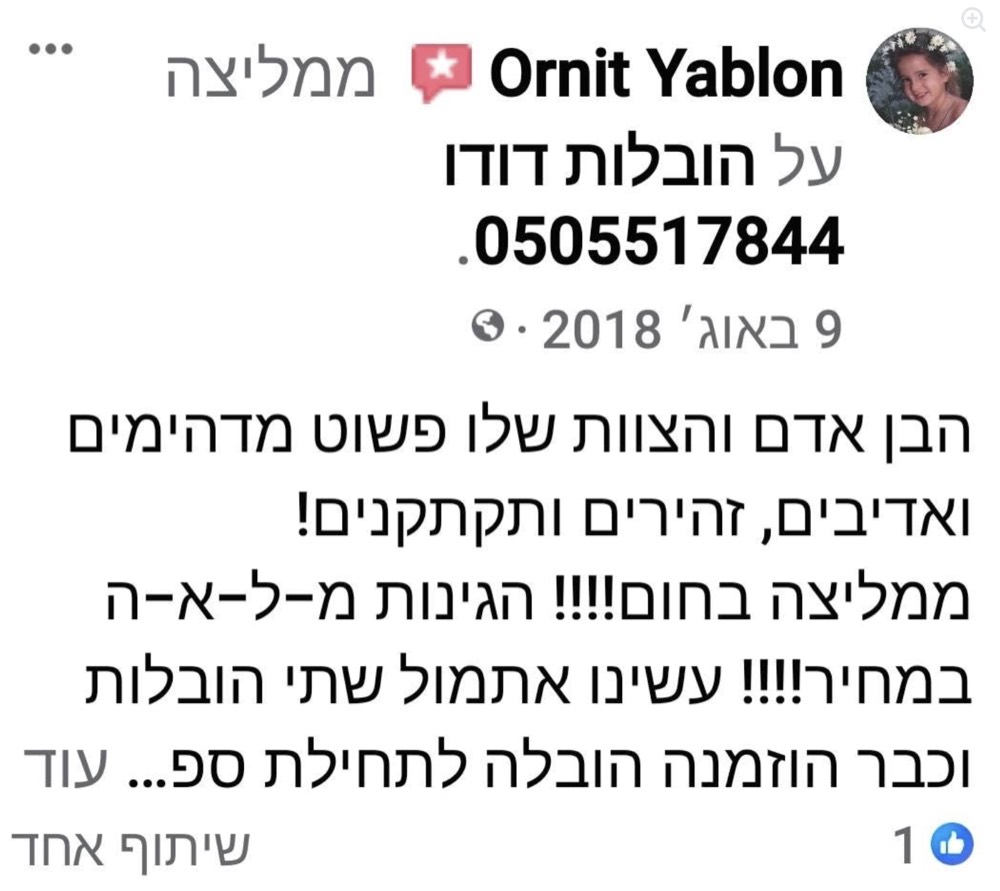 המלצה של אורנית יבלון על הובלות דודו